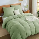 BEDELITE Musselin Bettwäsche 220x240 Baumwolle - ÖKO-TEX Bettwäsche-Sets Grün 3teilig mit Reißverschluss, Bettbezug Grasgrün 240x220 mit 2 Kissenbezüge 80x80 cm, weiche und atmungsaktiv