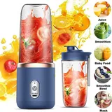 400ML Smoothie Maker, Tragbarer Mixer, Standmixer, Elektrisch Maker, USB wiederaufladbarer, mit 2 Mischbecher (Blau)