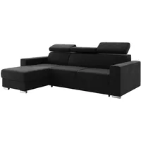 MEBLINI Schlafcouch mit Bettkasten - Ecksofa mit Schlaffunktion - Sofa mit Relaxfunktion und Kopfstützen - Couch L-Form - Eckcouch - Wohnlandschaft - Voss - 242x168x79cm Links - Schwarz Samt