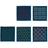 OM System Olympus Thread Hitomezashi Sashiko Stickpackung Untersetzer II Marineblau 5Stk mit dünnem Sashiko Garn Stoff bedruckt