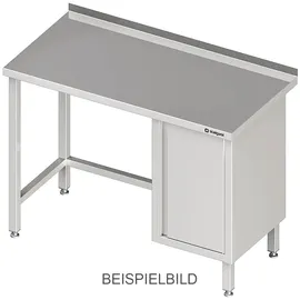 Stalgast Arbeitstisch ohne Grundboden, 1500x600x850 mm, mit Flügeltürschrank links, mit Aufkantung, verschweißt