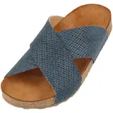 HAFLINGER Bio Mio Leder Pantolette Sandale Unisex Blau (Braided Marine 1668), Gr 47 - 47 EU