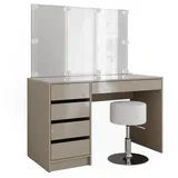 Vicco Schminktisch Sherry Greige, 120 x 75 cm mit LED Beleuchtung und Hocker