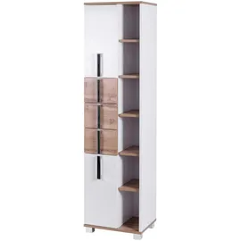 Schildmeyer Hochschrank Luca 701153, weiß glanz/Eiche Landhaus, 41,9/32,0/163,7 cm,