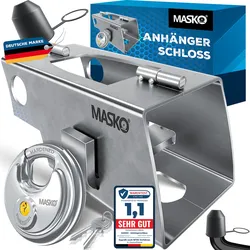 MASKO® Anhängerschloss  für Angekoppelte & Abgekoppelte Anhänger   Anhänger Schloss Diebstahlschutz Wohnwagen Kastenschloss inkl. Diskusschloss & Schlüssel & Schutzkappe