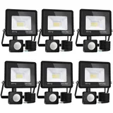 Blivrig 6 Stück LED-Strahler mit Bewegungsmelder, 2000 lm, für den Außenbereich, mit Sensor, warmweiß (3000 K), wasserdicht, IP66, LED-Außenstrahler für Sicherheit, Garage, Flur