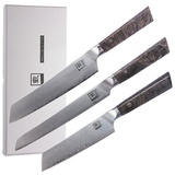 Zayiko Professional Series 3er Damastmesser-Set 12-20 cm Klingen I Ahornholzgriffe