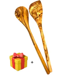 Kochlöffel OLIVENHOLZ-ERLEBEN "2tlg. Kochlöffel-Set", braun, - L: 30cm, Olivenholz, Kochlöffel, kommt besonders gut in die Ecken und Ränder des Topfes
