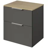 Bernstein - Waschtischunterschrank Tim 60 Cm Für Aufsatzwaschbecken - Badmöbelfarbe Anthrazit Matt, Griff Chrom, Waschtischplatte Eiche Nebelgrau