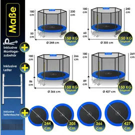 Kesser Trampolin Outdoor Ø 244/305/366/427 cm inkl. Sicherheitsnetz und Leiter Blau