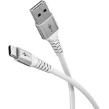 goobay USB-A Supersoftes Textilkabel mit Metallsteckern, 3 m, weiß