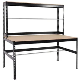 MCW Packstation MCW-J84, Packtisch Arbeitstisch Werktisch, Rollenhalter höhenverstellbar, Holz Stahl 183x183x90cm, schwarz