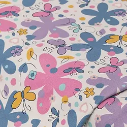 Baumwolljersey "Schmetterling & Blumen Digitaldruck" mit Elasthan, rosa-color