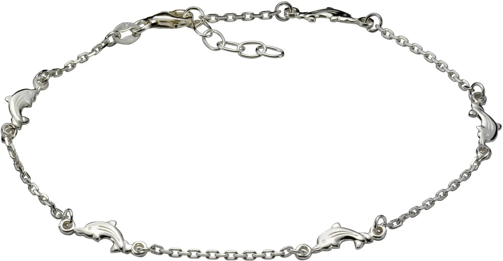 Fußkette VIVANCE "925 Silber rhodiniert Motiv Delfine" Fußkettchen Gr. 24cm, Silber 925 (Sterlingsilber), weiß Damen Fußkettchen Schmuck Sonstiges