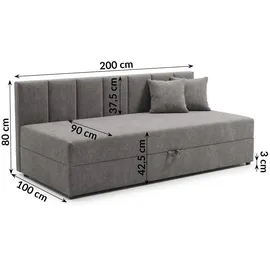 s-style möbel Lenny Tagesbett 90 x 200 cm grau