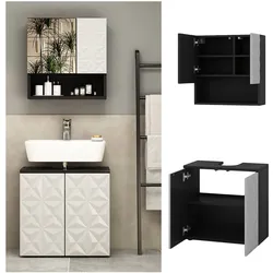 Vicco Badmöbel-Set Badezimmer-Möbel Bad-Schrank Edge Schwarz Weiß modern Badezimmerschrank Waschbeckenunterschrank Spiegelschrank Badezimmerkommode