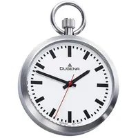 DUGENA Herren-Taschenuhr 4288025-1 Lepine, Quarz, weißes Zifferblatt, Edelstahlgehäuse, Mineralglas, inklusive Kette