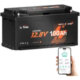 Litime LiFePO4 12V 100AH Bluetooth Lithium Batterie für Wohnmobil DIN H8 L5 Größe, 15000 Zyklen Lithium Akku, Niedrigtemperaturschutz, 1280Wh Autobatterie, 10 Jahre Batterielebensdauer