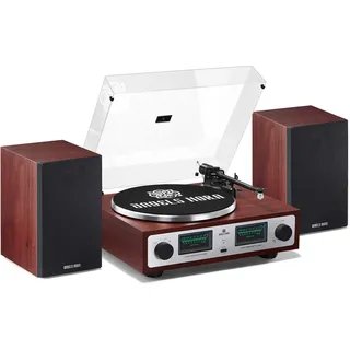 ANGELS HORN Vintage-Plattenspieler, Bluetooth-HiFi-Plattenspieler mit Regallautsprechern, integriertem Phono-Vorverstärker, Riemenantrieb 2-Gang, Tonhöhenregelung, AT-3600L-Tonabnehmer