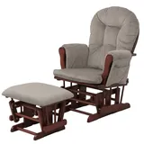 Mendler Relaxsessel HWC-C76, Schaukelstuhl Sessel Schwingstuhl mit Hocker Stoff Cord 320g/m2 hellgrau Gestell dunkel