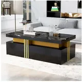 stilvora Wohnzimmer-Set mit Schubladen,Hochglanz-Couchtisch Sofatisch mit marmorierte Platte, (1-St), mit Spanplatte-Musterplatte und 2 Holzschubladen schwarz 100 cm x 40 cm x 50 cm