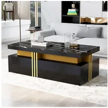 stilvora Wohnzimmer-Set mit Schubladen,Hochglanz-Couchtisch Sofatisch mit marmorierte Platte, (1-St), mit Spanplatte-Musterplatte und 2 Holzschubladen schwarz 100 cm x 40 cm x 50 cm