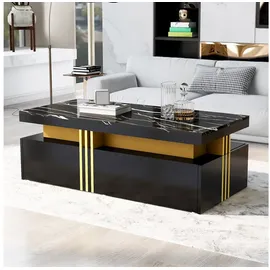 stilvora Wohnzimmer-Set mit Schubladen,Hochglanz-Couchtisch Sofatisch mit marmorierte Platte, (1-St), mit Spanplatte-Musterplatte und 2 Holzschubladen schwarz 100 cm x 40 cm x 50 cm