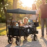 Miweba Bollerwagen MB-20 faltbar | Transportwagen mit Dach - Handwagen - Transportkarre - Hartgummireifen - mit Anschnall-Gurt - bis 100 kg (SW/Grau) - Schwarz/Grau