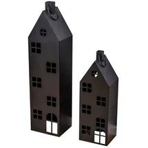 levandeo Laterne Haus 2er Set Metall Schwarz