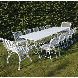 Casa Padrino Jugendstil Schmiedeeisen Garten Möbel Set Weiß 300 x 120 cm - Garten Tisch & 10 Garten Stühle