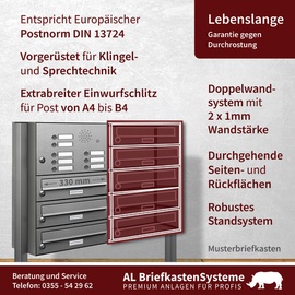 AL Briefkastensysteme Briefkasten Premium Edelstahl Stand Anlage mit Klingeln, Post A4, modern, robust, wetterfest, Artikelnummer: 132V2S1KS