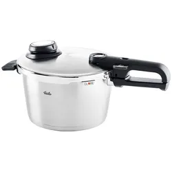 Schnellkochtopf FISSLER "Vitavit premium Edelstahl Schnellkochtopf 6 L, Ø 22 cm", silber (silberfarben), Ø:22cm, Töpfe, Verriegelungsanzeige, Einstellbares Abdampfen, Einstellbare Kochstufen