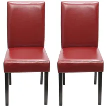 Mendler 2er-Set Esszimmerstuhl Stuhl Küchenstuhl Littau ~ Leder, rot, dunkle Beine