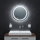 BR Bringer LED Badspiegel Rund - 60cm - Badezimmerspiegel mit Beleuchtung und Anti-Beschlag Funktion - Dimmbar, Energiesparend, 3 Lichtfarben, Touch-Schalter und Speicherfunktion (Modell: BRRS203)