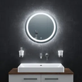 BR Bringer LED Badspiegel Rund - 60cm - Badezimmerspiegel mit Beleuchtung und Anti-Beschlag Funktion - Dimmbar, Energiesparend, 3 Lichtfarben, Touch-Schalter und Speicherfunktion (Modell: BRRS203)
