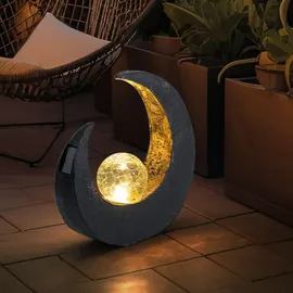 GLOBO Solarlampe Gartendeko Skulptur LED Mondsichel Solarleuchte Garten, Glaskugel Crackle, 2er Set