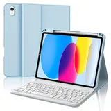 IVEOPPE Tastatur für iPad 10. Generation, Hülle mit Tastatur für iPad 10 10.9" 2022, Bluetooth Magnetisch Abnehmbare QWERTZ Hülle Tastatur für iPad 10 Generation 10,9 Zoll, Babyblau