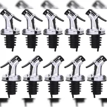 layba Ausgießer für Flaschen Silber Glanz mit Verschlusskappe aus Kunststoff in 10er Set