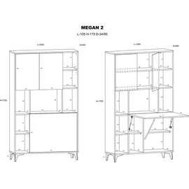 BIM Furniture Klappbare Schreibtisch megan 2 Regale Haushaltsbüro Computertisch artisan eiche