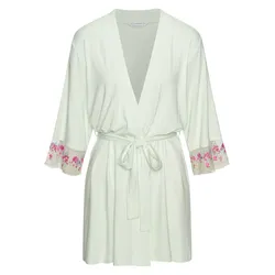 Kimono LASCANA, Damen, Gr. 32/34, grün (mint), Viskose, unifarben, Kurzform, Hausmäntel, mit schönen Spitzeneinsätzen