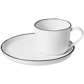 Broste Copenhagen Tasse mit Untertasse White w/Black Rim 0,1l