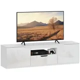Homcom TV Schrank Lowboard mit 2 Türen, Schublade, 160 cm lang Fernsehtisch für Fernseher bis 65 Zoll, TV Board mit Kabelmanagement für Wohnzimmer, Weiß