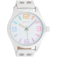 Oozoo Armbanduhr Basic Line mit Lederband 47 MM Bunt/Weiß C1085