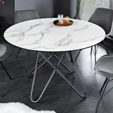 Eleganter Esstisch PARMA 120cm weiss marmoriert Keramik Made-in-Italy Metall-Ges