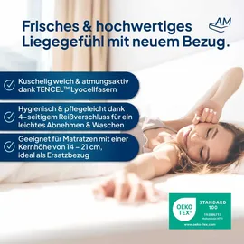 AM Qualitätsmatratzen Lyocell Matratzenbezug atmungsaktiv 180 x 200 cm weiß