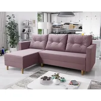Easy4You Ecksofa Ivar Rosa L-Form – 230x93x145 cm - Schlafsofa mit Bettkasten und Schlaffunktion - Eckcouch mit Stauraum und Holzfüße, Kissen ... - Rosa