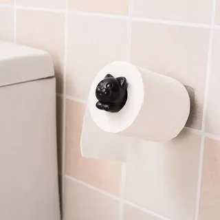 Toilettenpapierhalter ohne Bohren, Katze klopapierrollenhalter Klopapierhalter Wc klopapierrollenhalter, Haken Selbstklebende, Handtuchhaken ohne Bohren für Bad und Küche (Schwarz)