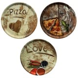 MamboCat Pizzateller 3er Set Pizzateller 33cm Flour Olive + Salami + Lieblingspizza