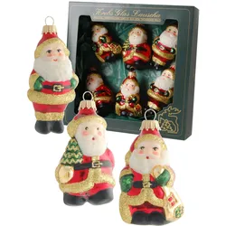 Krebs Glas Lauscha Rot/Gold 7-9cm Weihnachtsmänner, 6 Stück sortierte Glasornamente, mundgeblasen, handbemalt