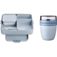 Mepal Brotdose Lunch to go Set Snacks | Bento Box - Essenbox mit Fächern | Nordic blue